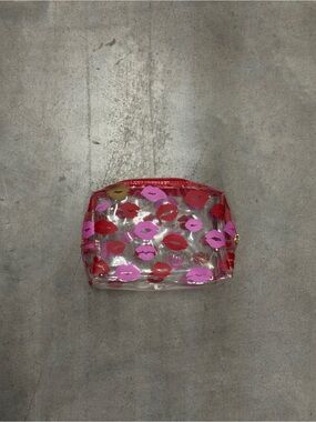DASH Clear Kiss-Print Cosmetic Pouch - Pink & Red